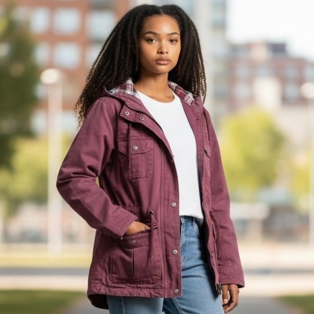 Berne Workwear Womens Plum Canvas Barn Hooded Coat Jacket Sz M Flannel Lined NWT